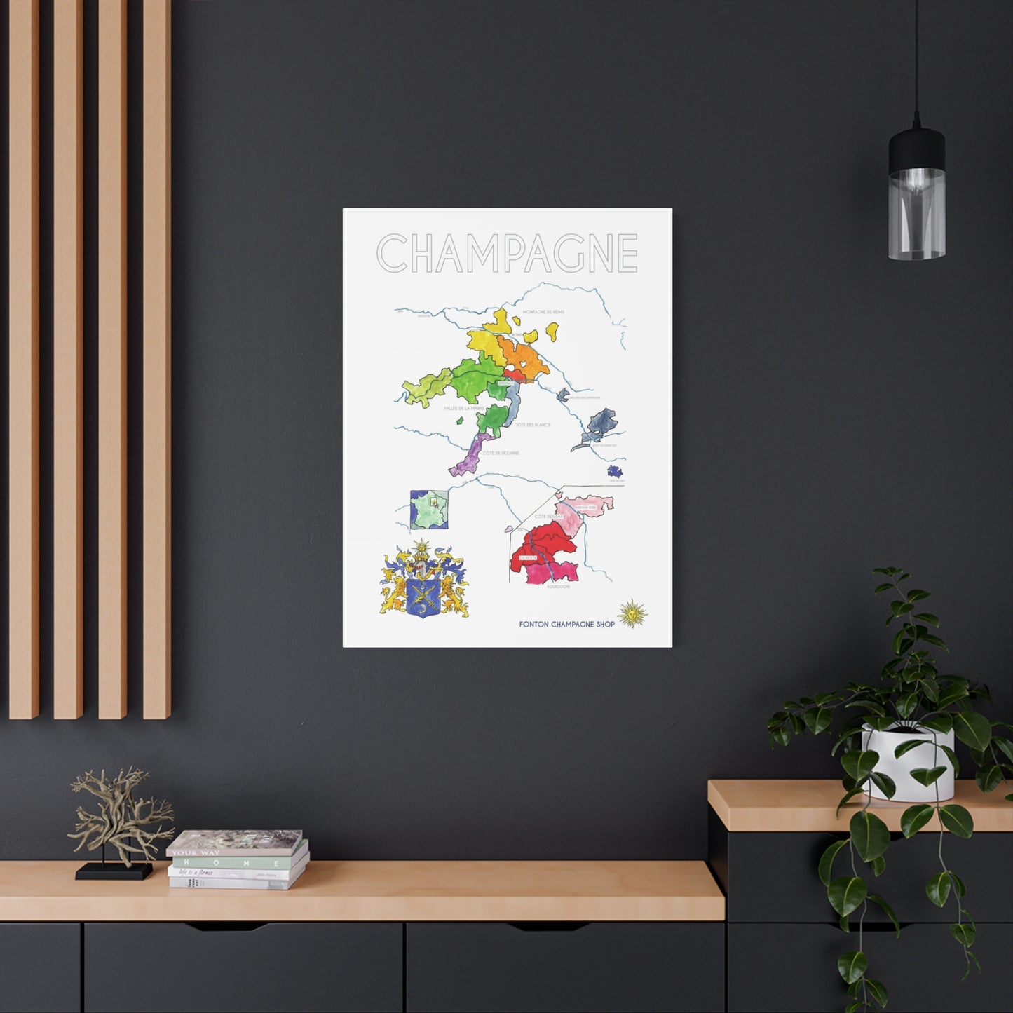 Champagne Region Map Matte Canvas Print — Colorful Vineyard Map Wall Art