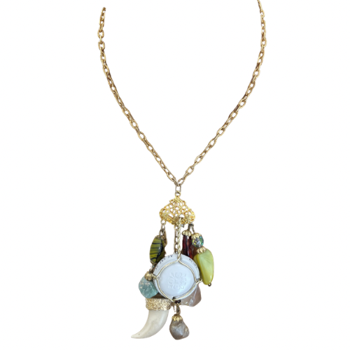 Vintage Sautoir Necklace with Natural Stones & Champagne Capsule