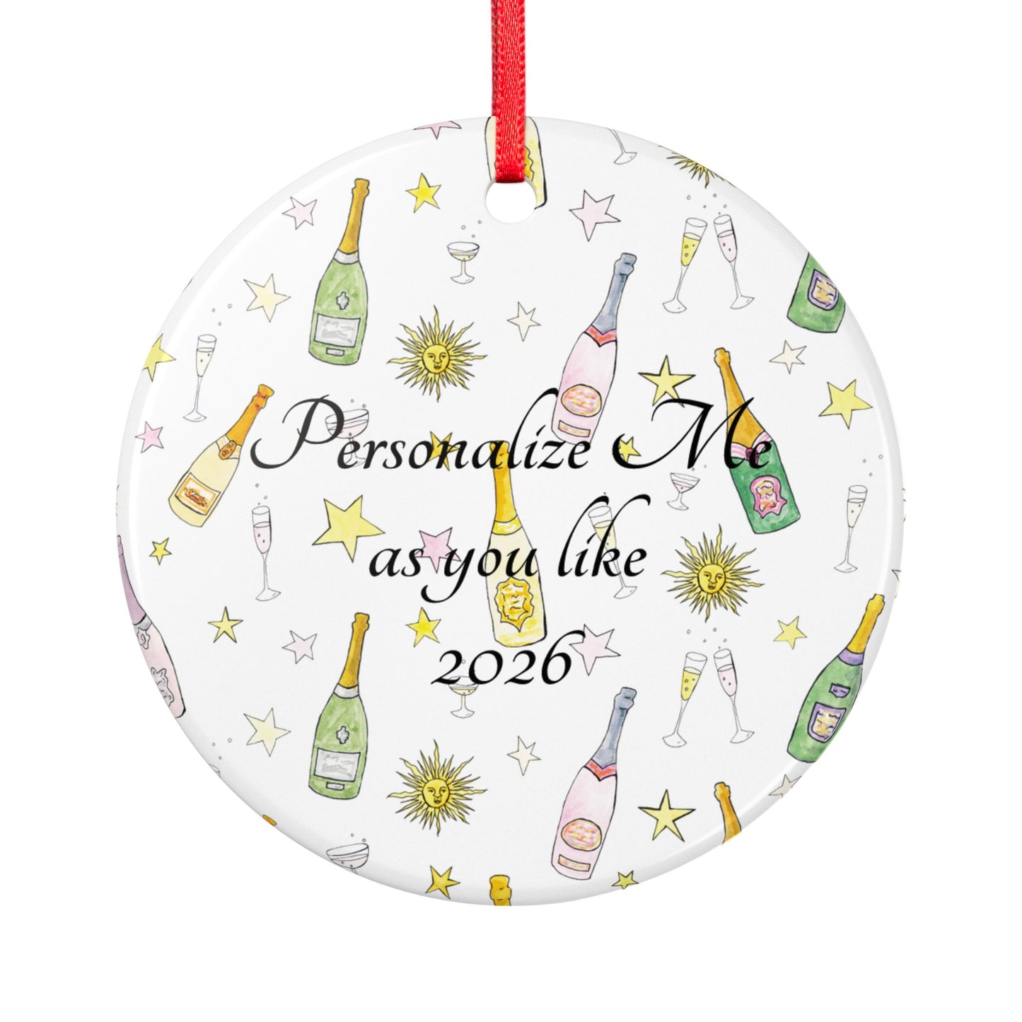 Personalized Champagne Bottle Ceramic Ornament – Customizable 2026 Holiday Keepsake