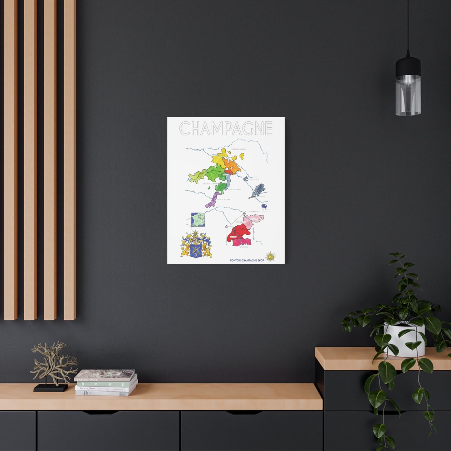 Champagne Region Map Matte Canvas Print — Colorful Vineyard Map Wall Art