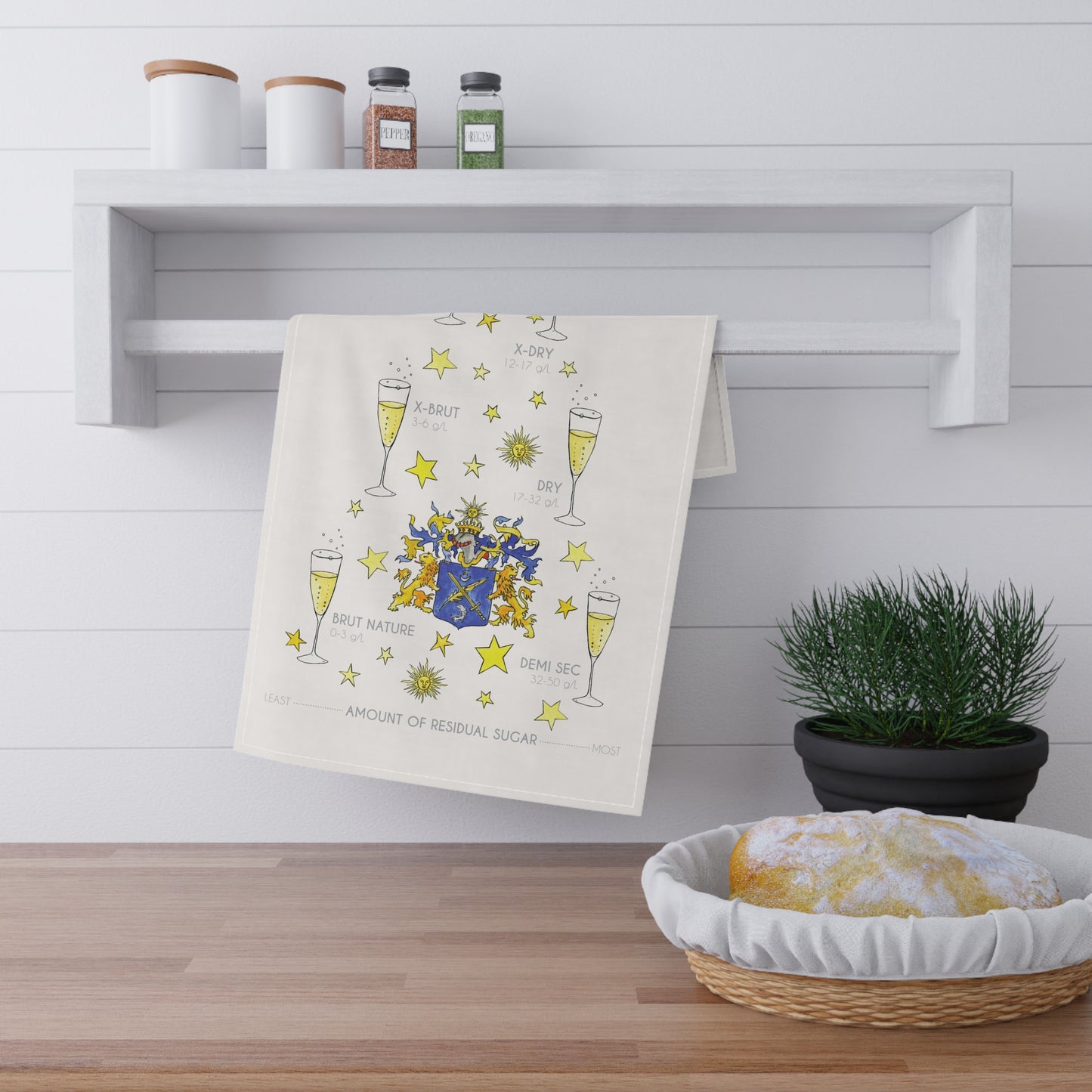 Champagne Bubbles Tea Towel — Sparkling Wine Guide Cotton Kitchen Towel