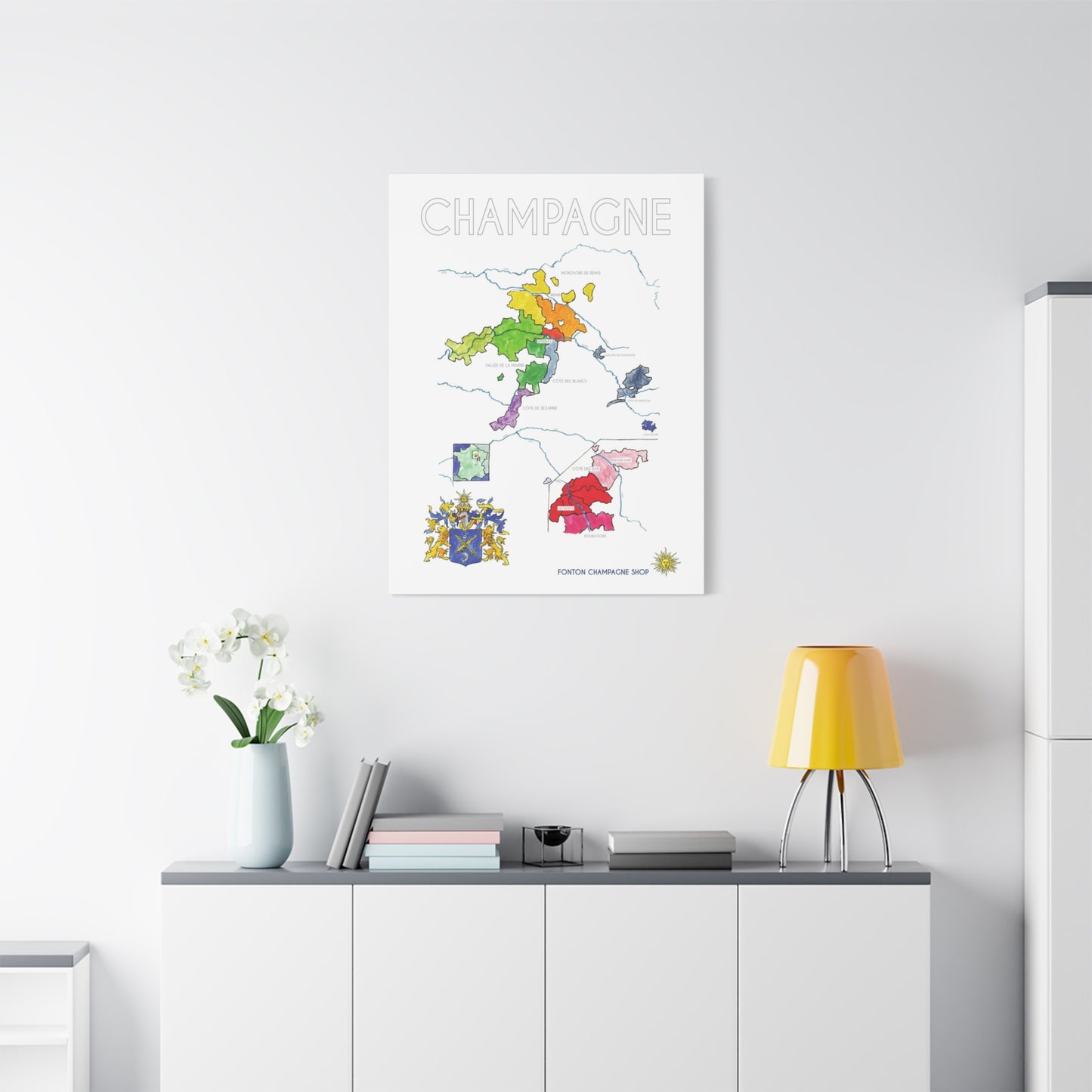 Champagne Region Map Matte Canvas Print — Colorful Vineyard Map Wall Art