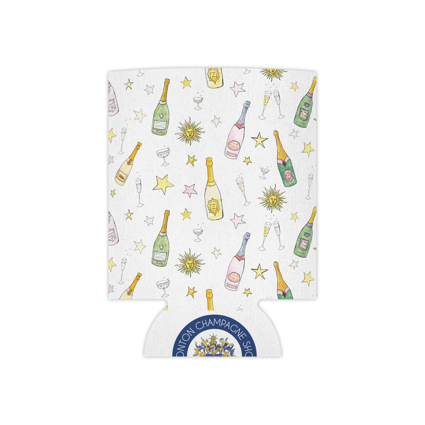 Champagne Bottle Pattern Can Cooler — Bubble Party Drink Koozie