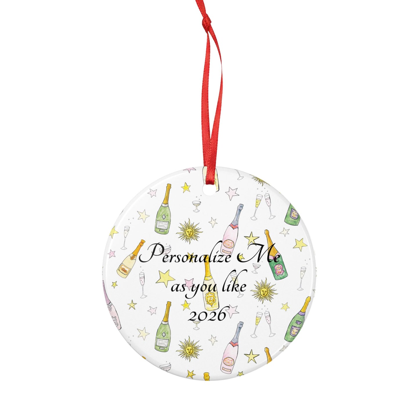 Personalized Champagne Bottle Ceramic Ornament – Customizable 2026 Holiday Keepsake