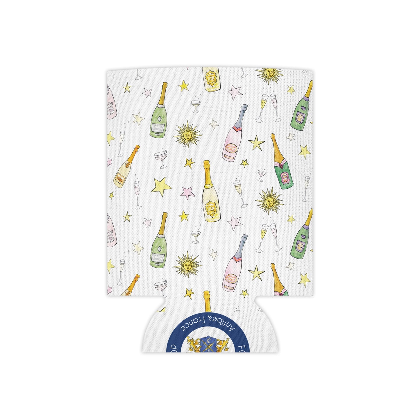 Champagne Bottle Pattern Can Cooler — Bubble Party Drink Koozie